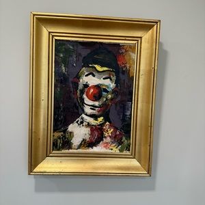 T. SABAT ORIGINAL FRAMED CLOWN OIL ON CANVAS PAINTING 20”x15”